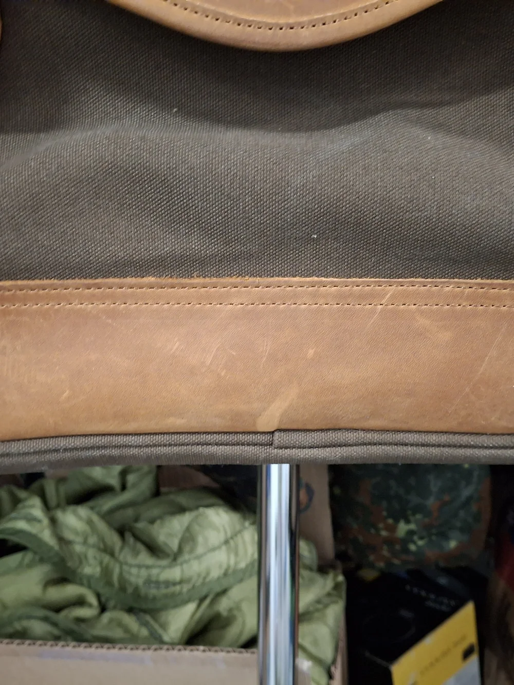 Cabela's Brown Leather & Olive Canvas Messenger Bag